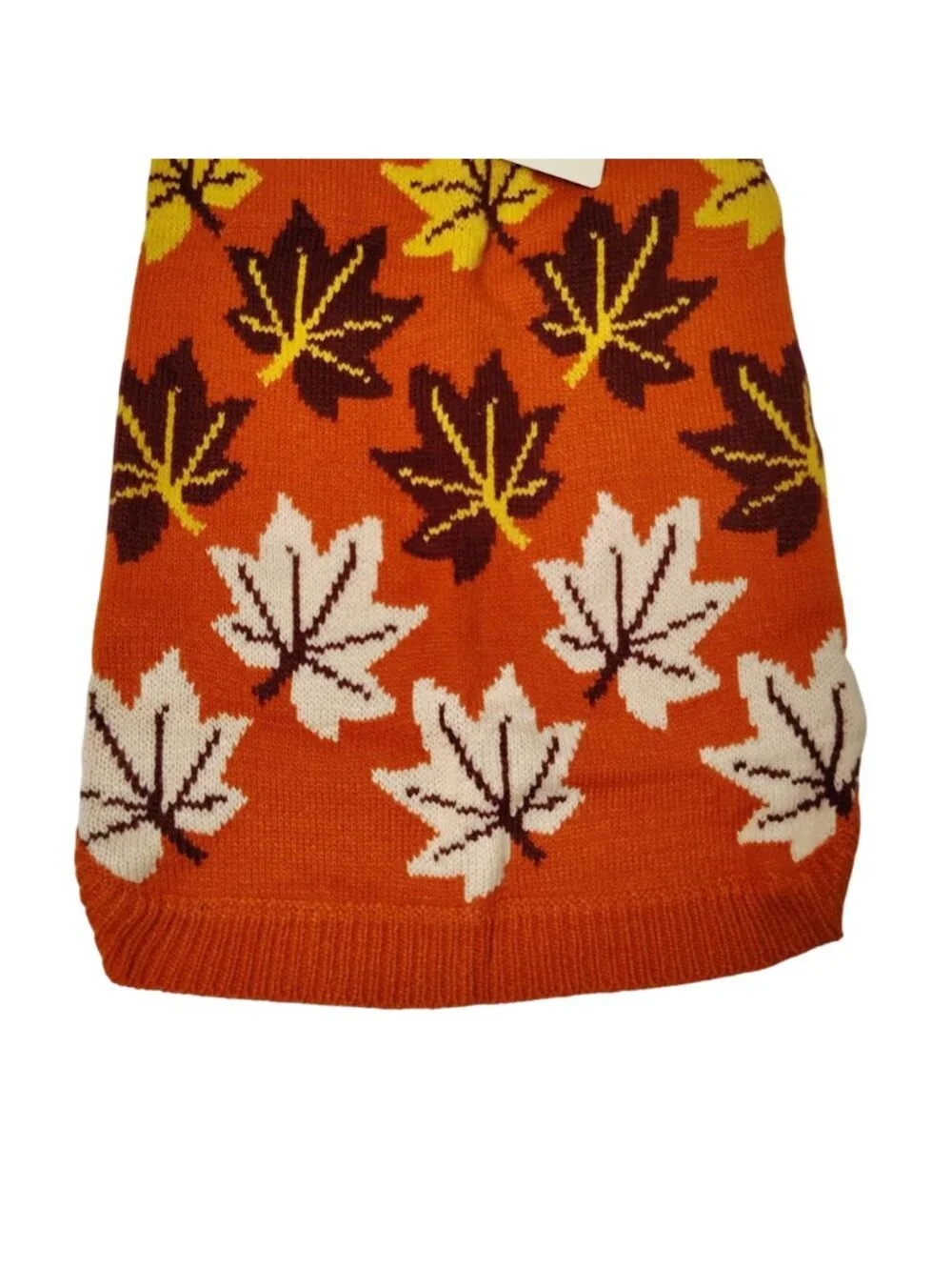 Dog L/XL Orange Acrylic Knit Warm Autumn Leaf Pattern Pet Sweater